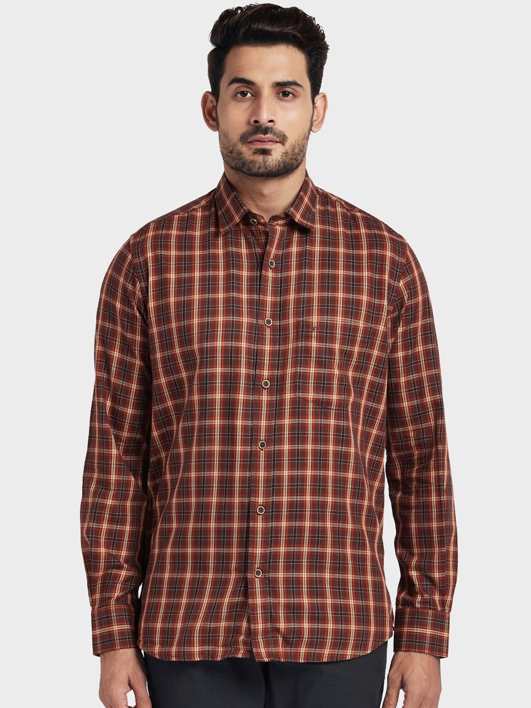 

ColorPlus Men Brown Tailored Fit Checked Casual Shirt