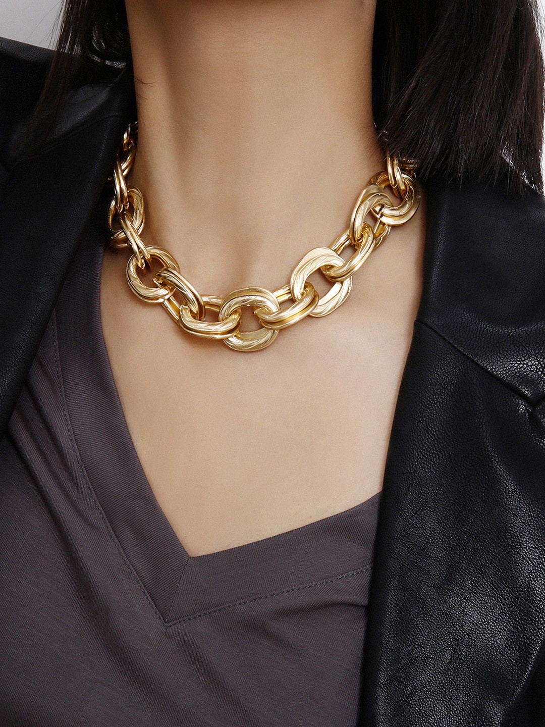 

ToniQ Gold-Plated Thick Linked Chain Statement Necklace