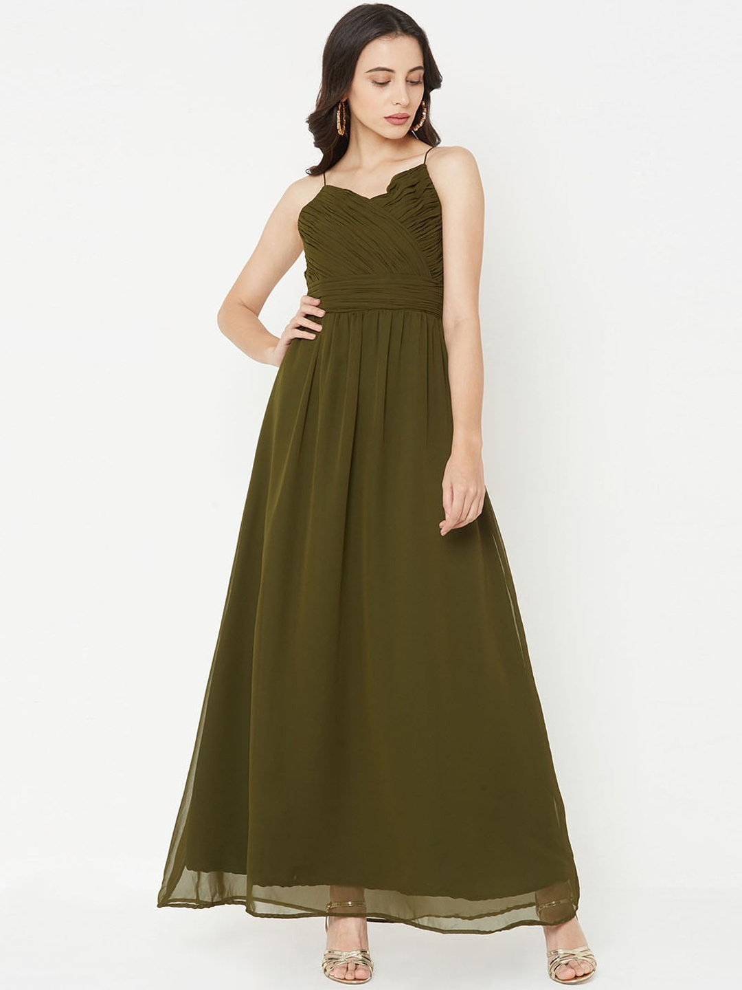 

MISH Women Olive Green Solid Maxi Dress