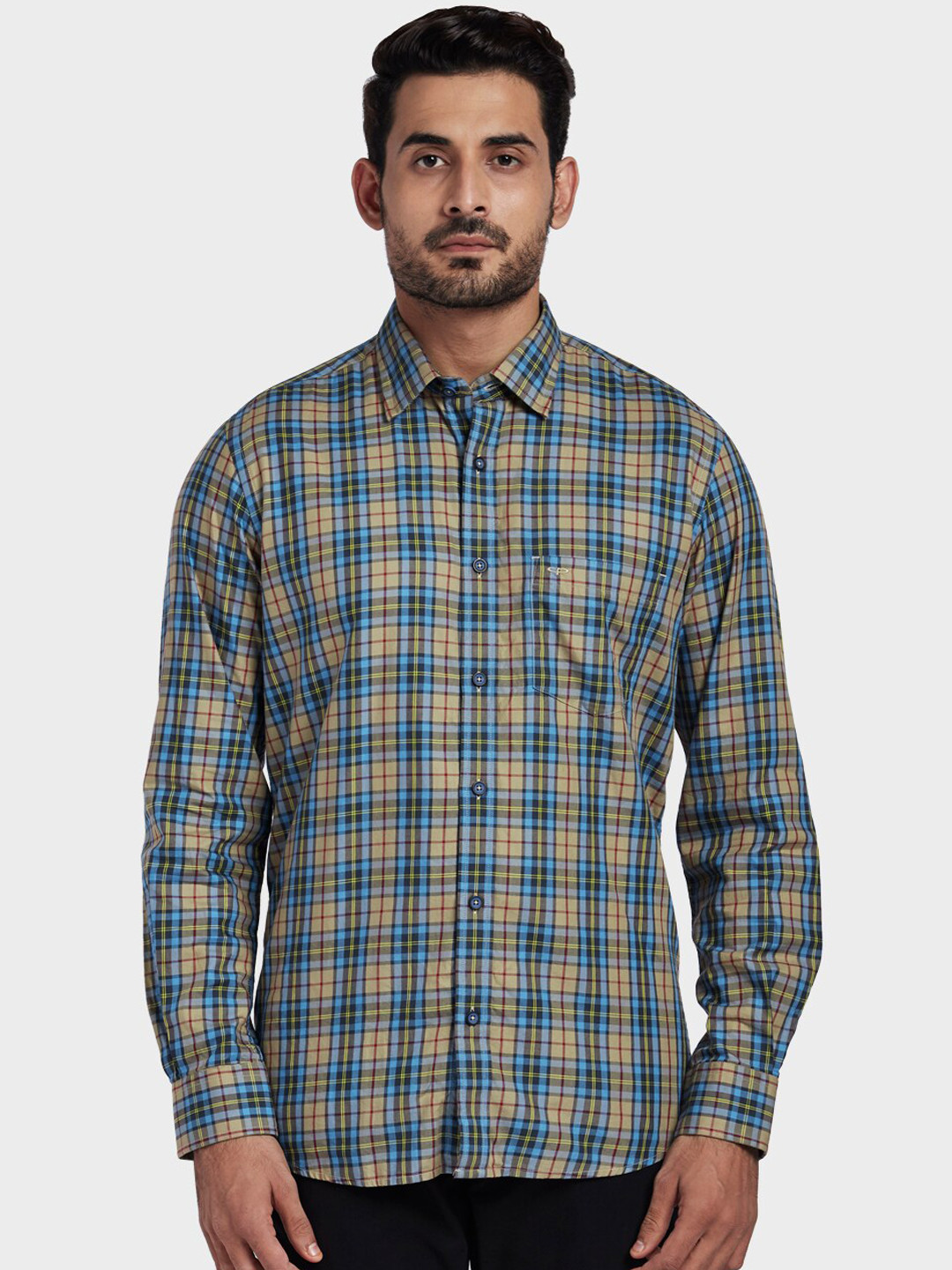 

ColorPlus Men Blue & Beige Tailored Fit Checked Casual Shirt