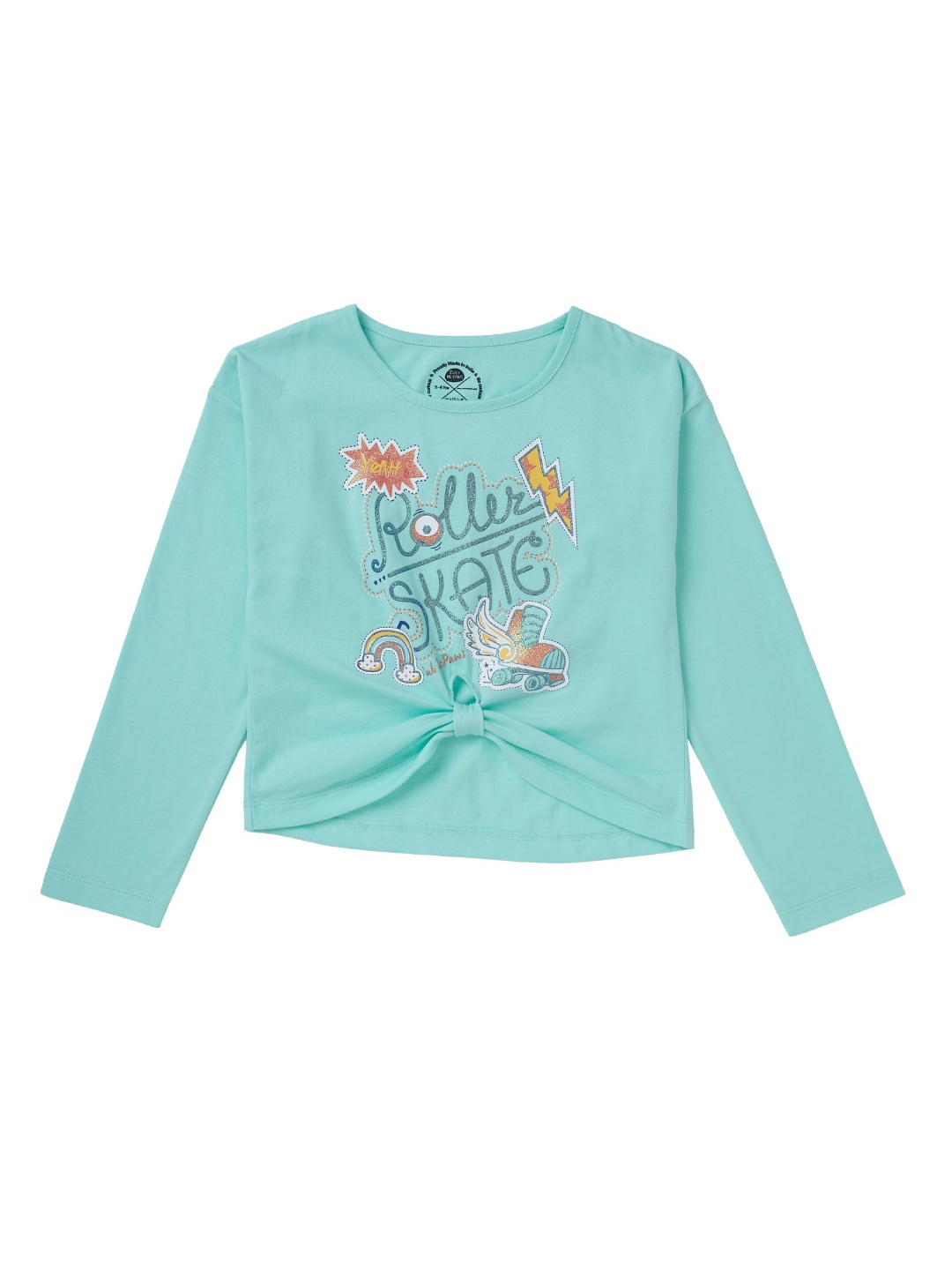 Cub McPaws Girls Sea Green Printed Round Neck T-shirt