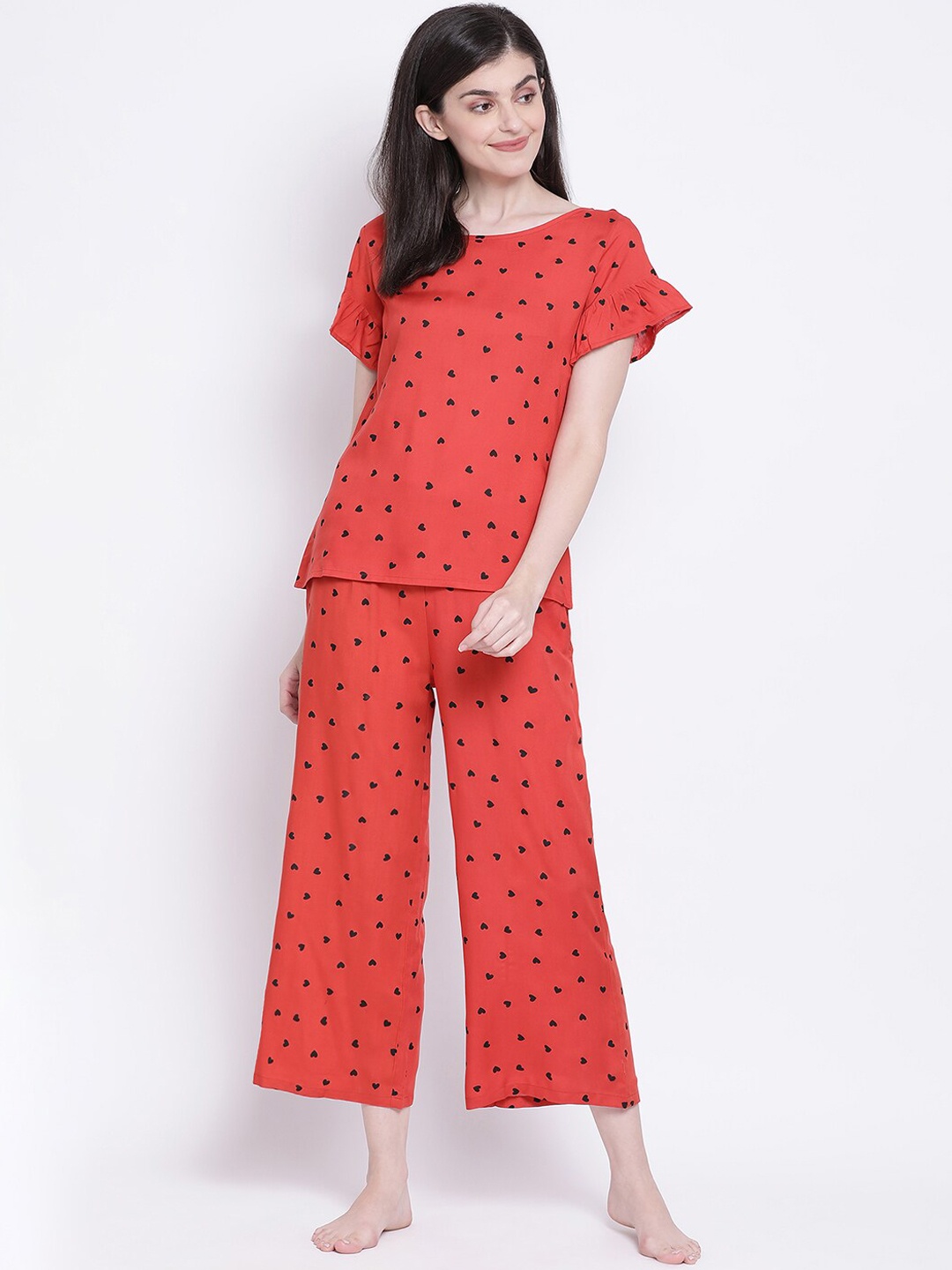 

Clovia Women Red & Black Printed Night Suit