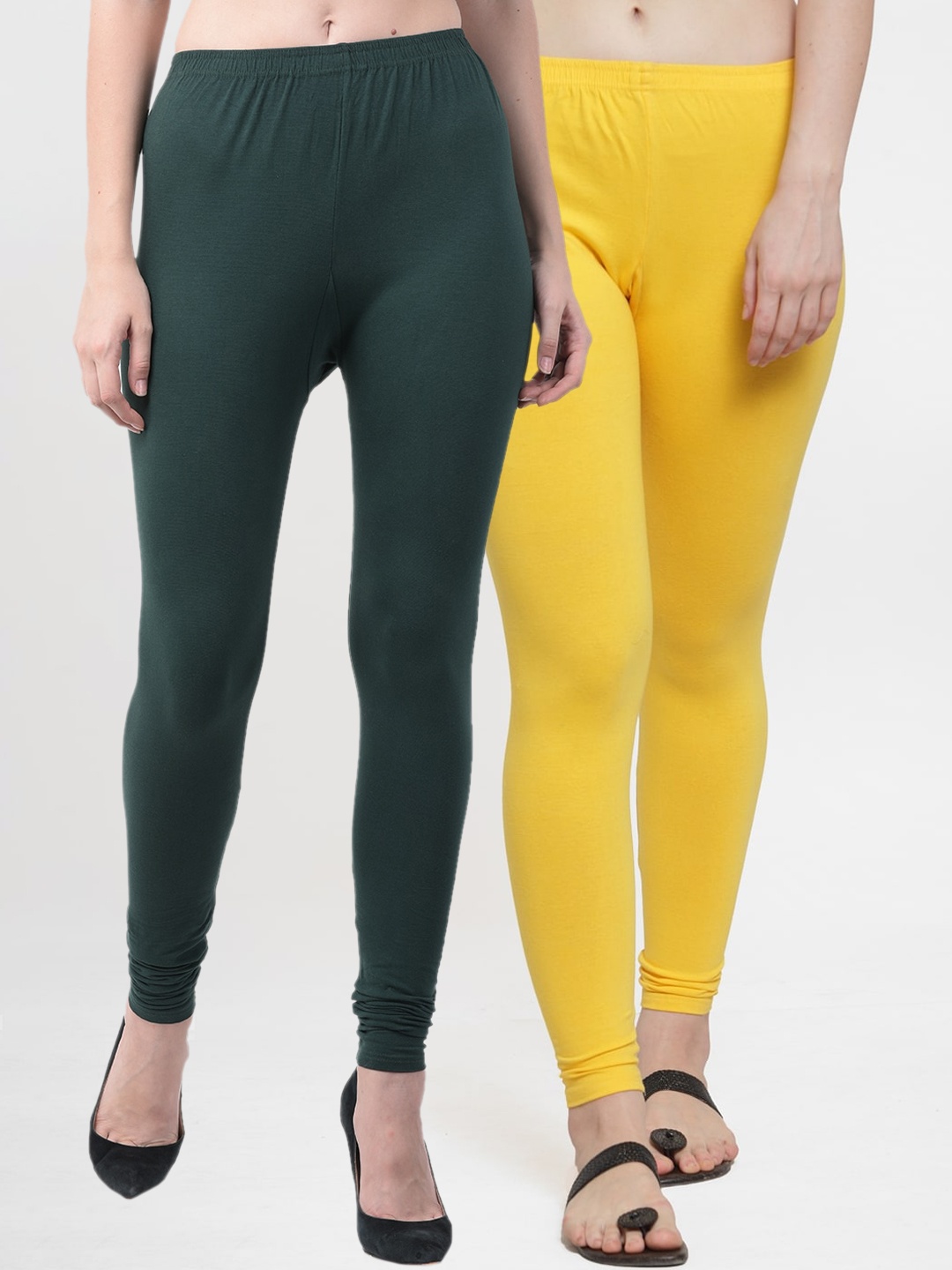 

GRACIT Women Pack of 2 Solid Churidar-Length Leggings, Yellow