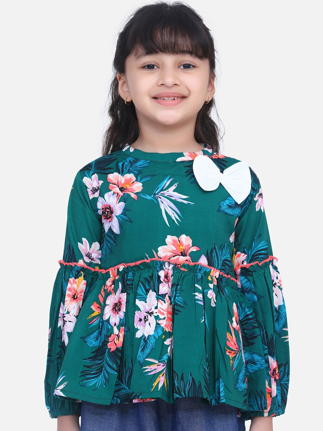 

Cutiekins Girls Green Printed Empire Top