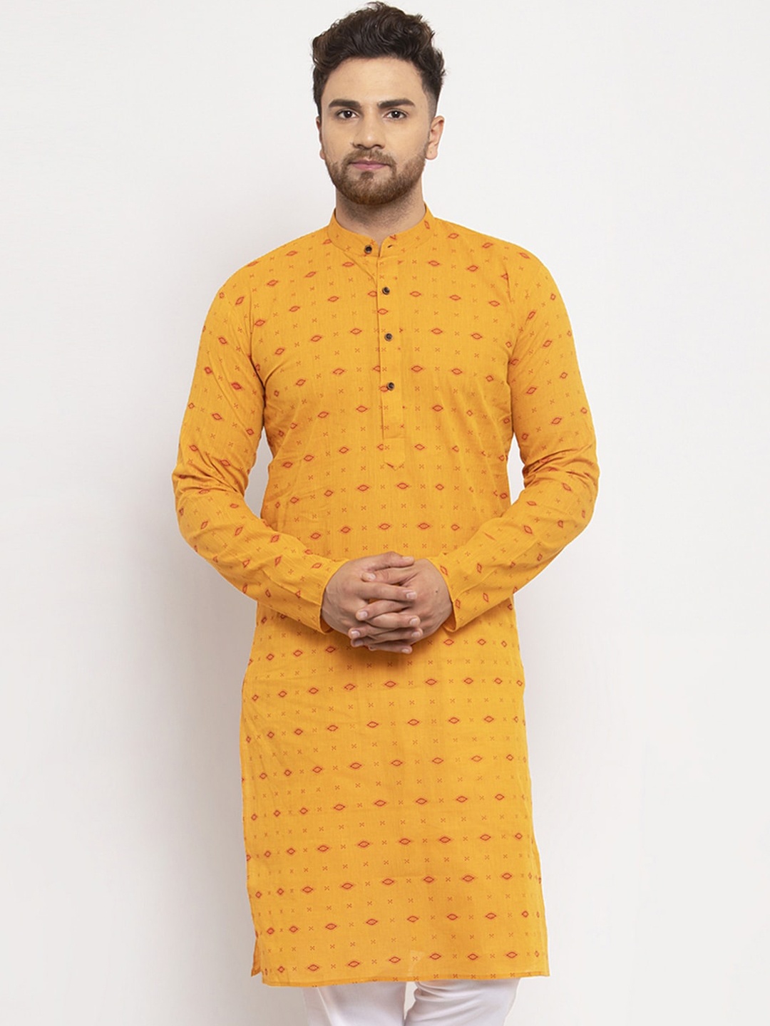 

Jompers Men Yellow Printed Straight Kurta