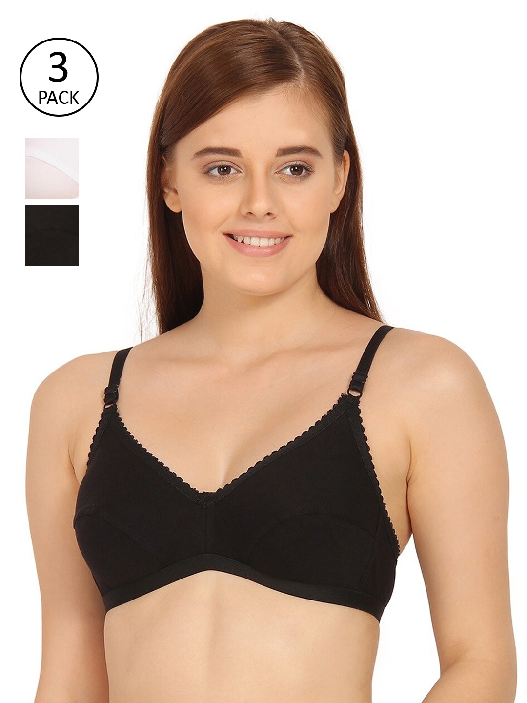 Innocence Pack Of 3 Solid Non-Padded Non-Wired Everyday Bra BBAPLIN90244, Black