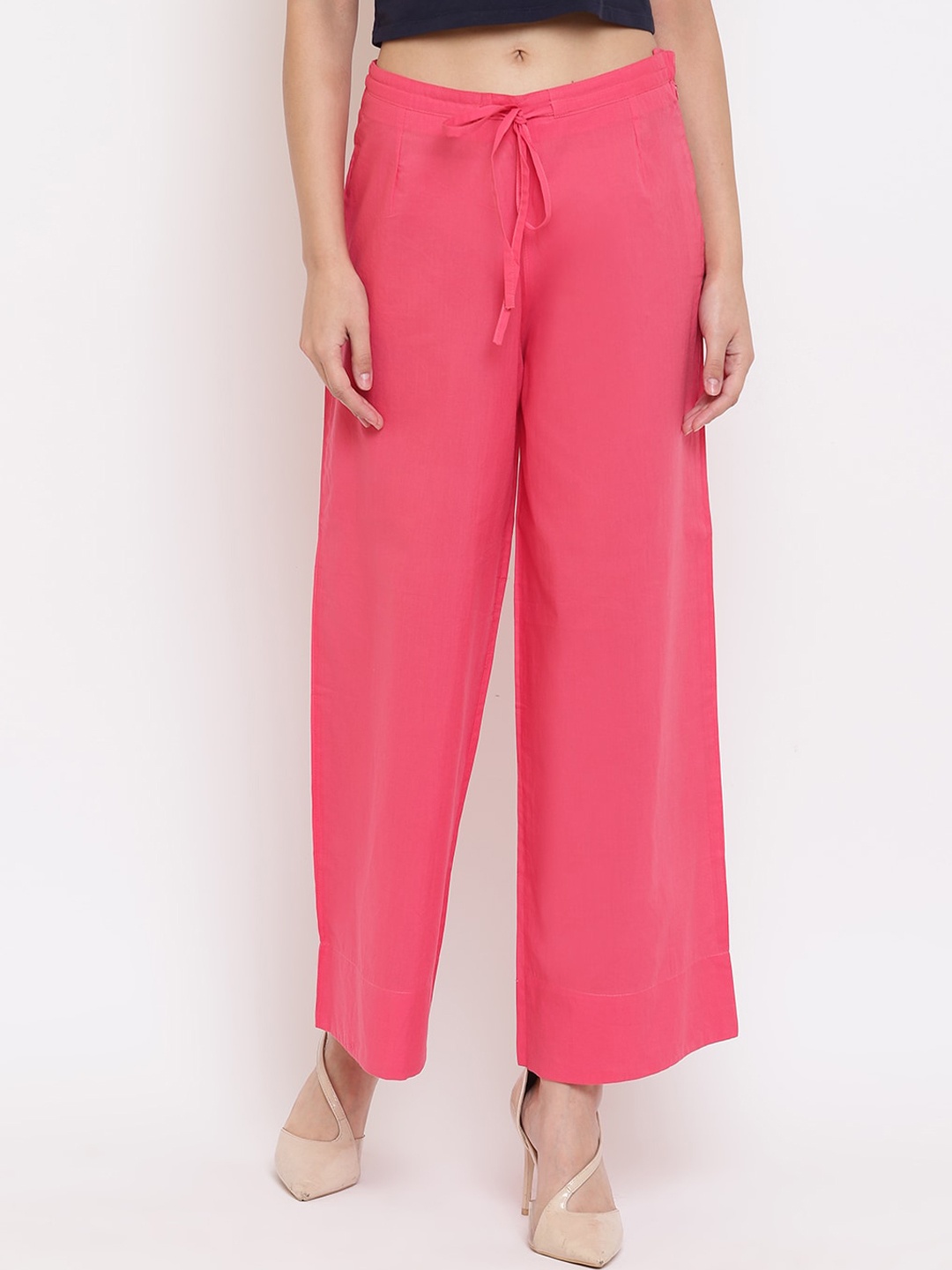 

Janasya Women Pink Solid Flared-Fit Palazzos