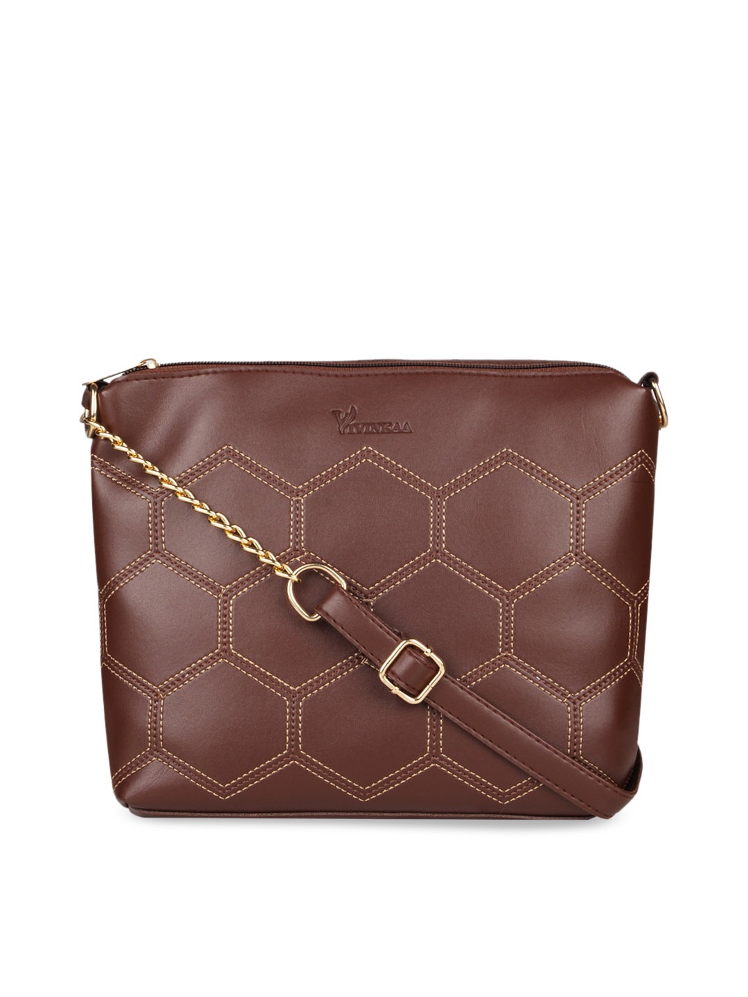 

Vivinkaa Coffee Brown Self Design Sling Bag