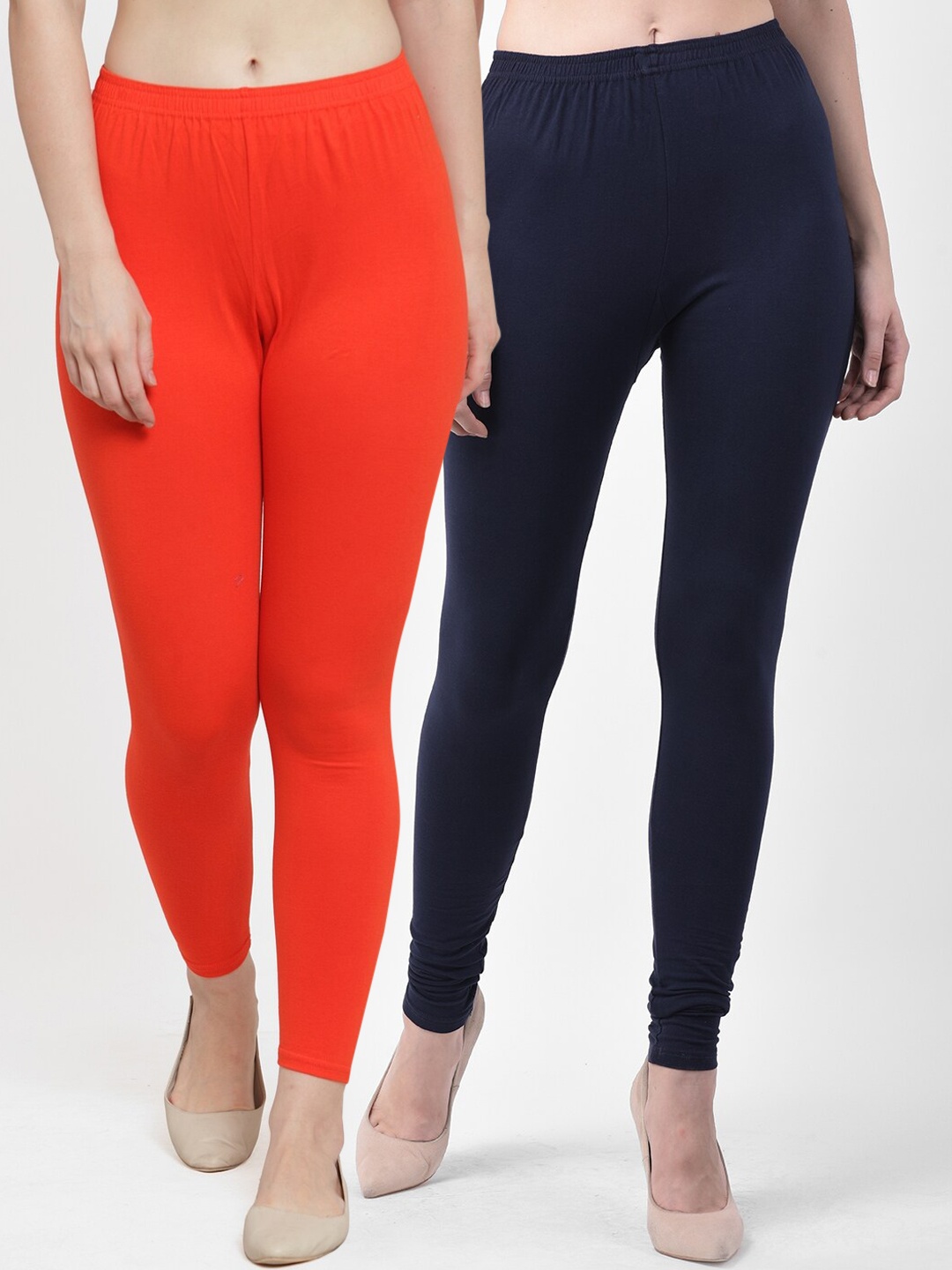 GRACIT Women Pack of 2 Solid Leggings, Orange