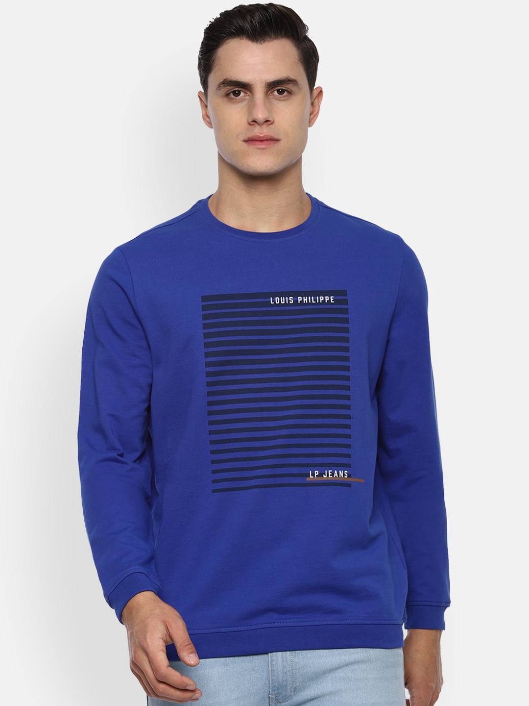 

Louis Philippe Jeans Men Blue Printed Sweatshirt