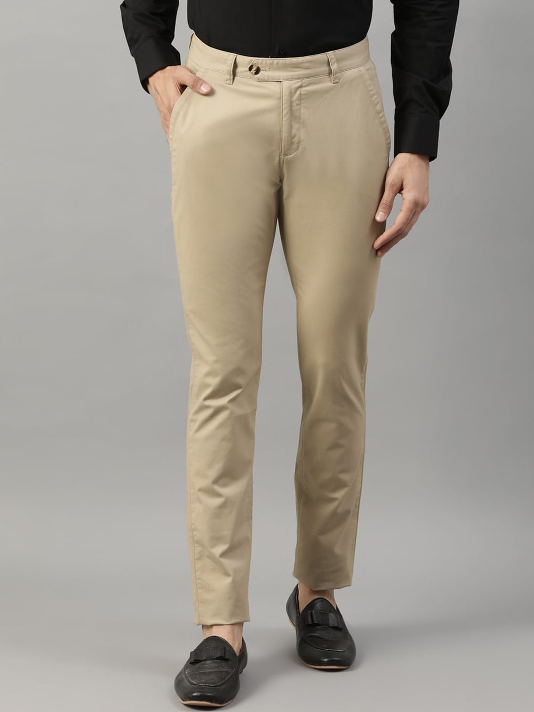 

HARSAM Men Beige Slim Fit Solid Formal Trousers
