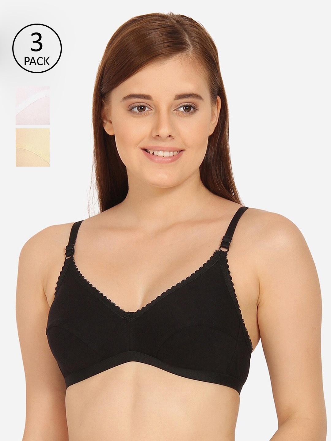 

Innocence Pack Of 3 Solid Non-Padded Non-Wired Everyday Bra BBAPLIN90240, Black