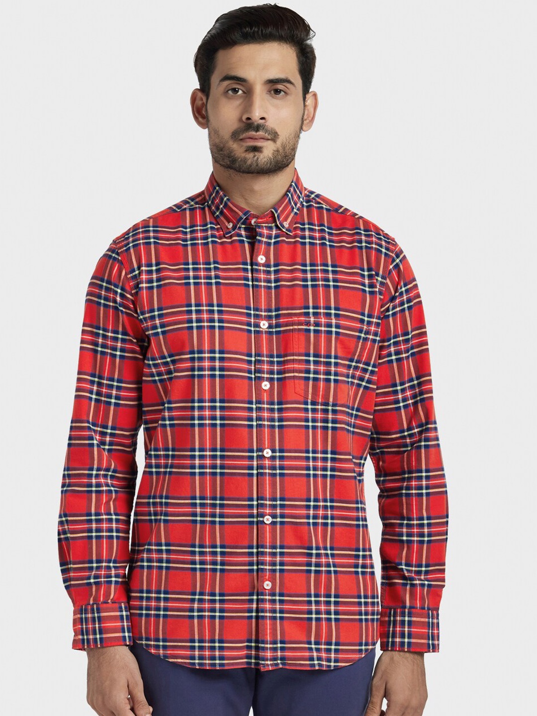 

ColorPlus Men Red Tailored Fit Checked Casual Shirt