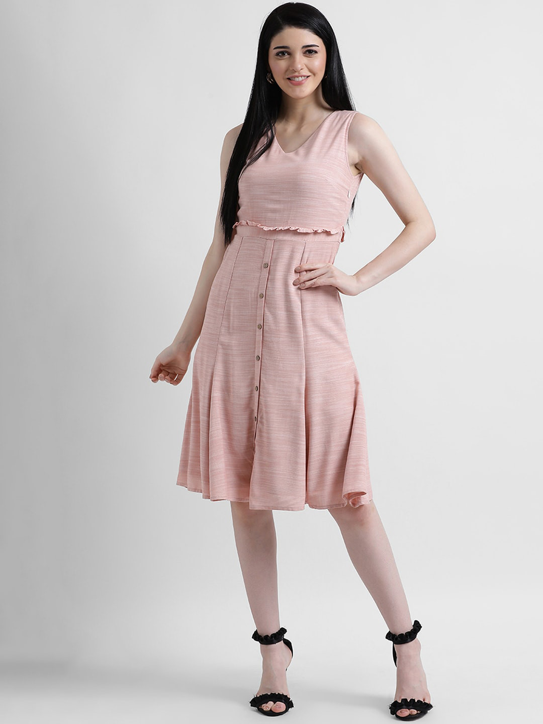

Zink London Women Pink Solid Fit and Flare Dress