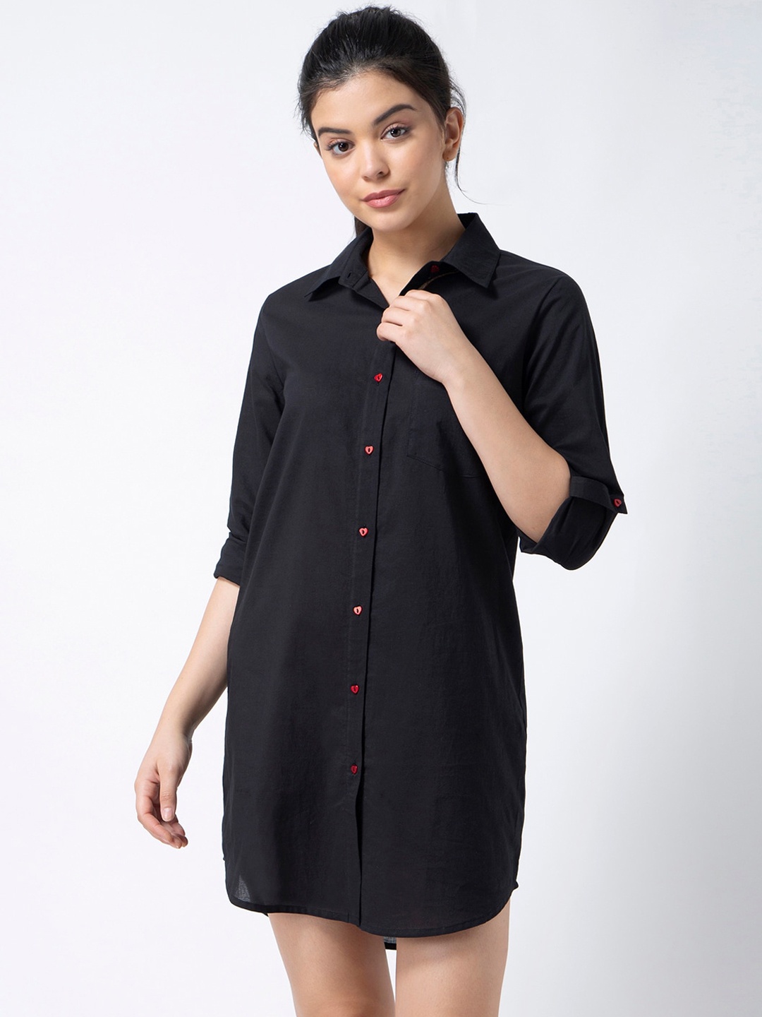 

ADORENITE Women Black Solid Pure Cotton Nightdress