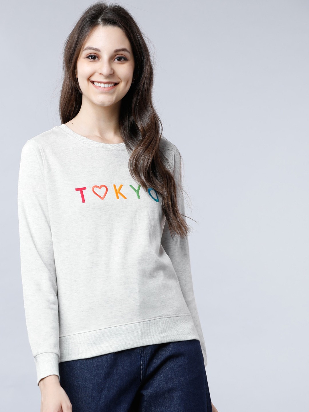 

Tokyo Talkies Women Grey Embroidered Sweatshirt