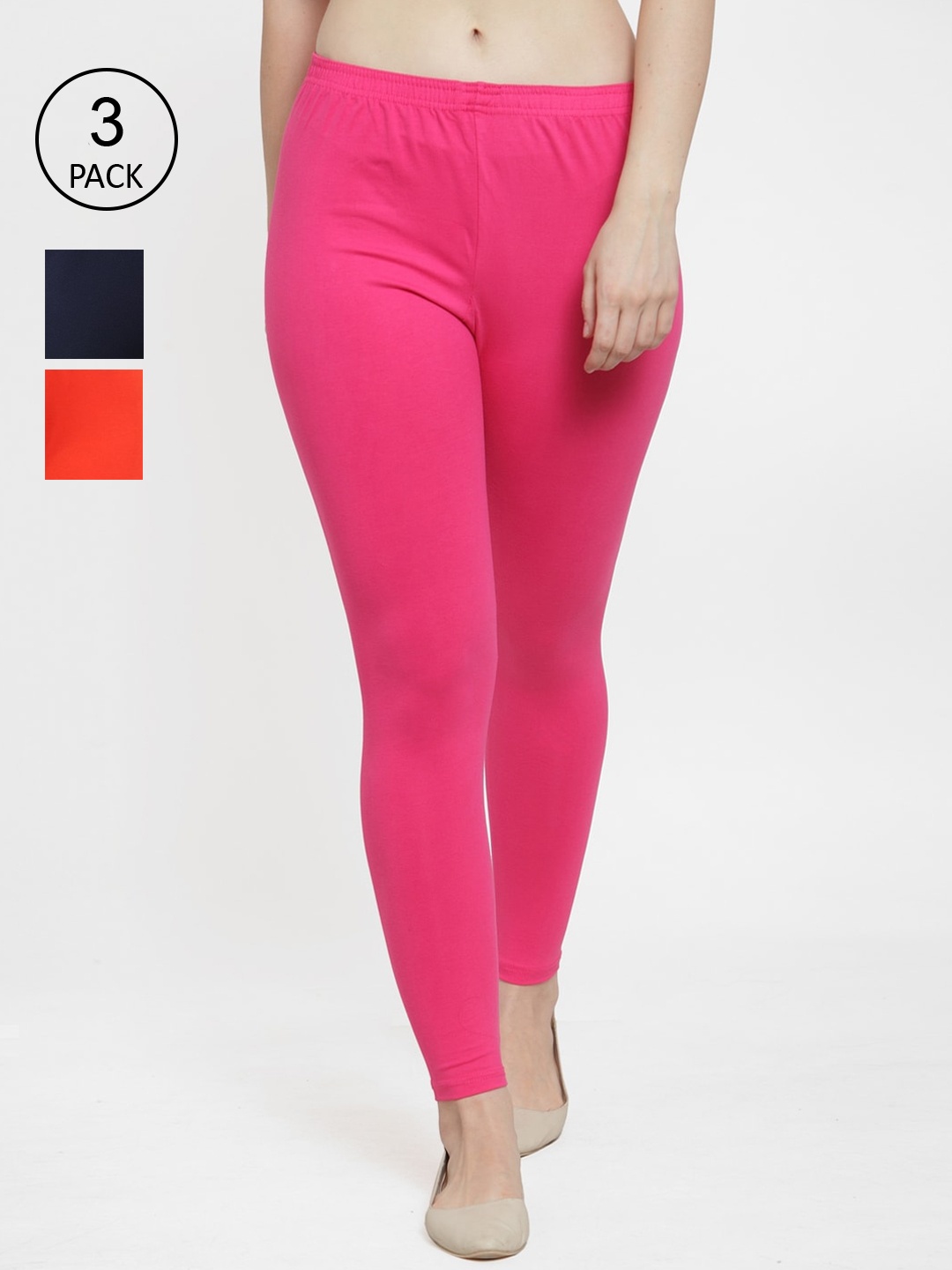 

GRACIT Women Pack of 3 Solid Leggings, Pink
