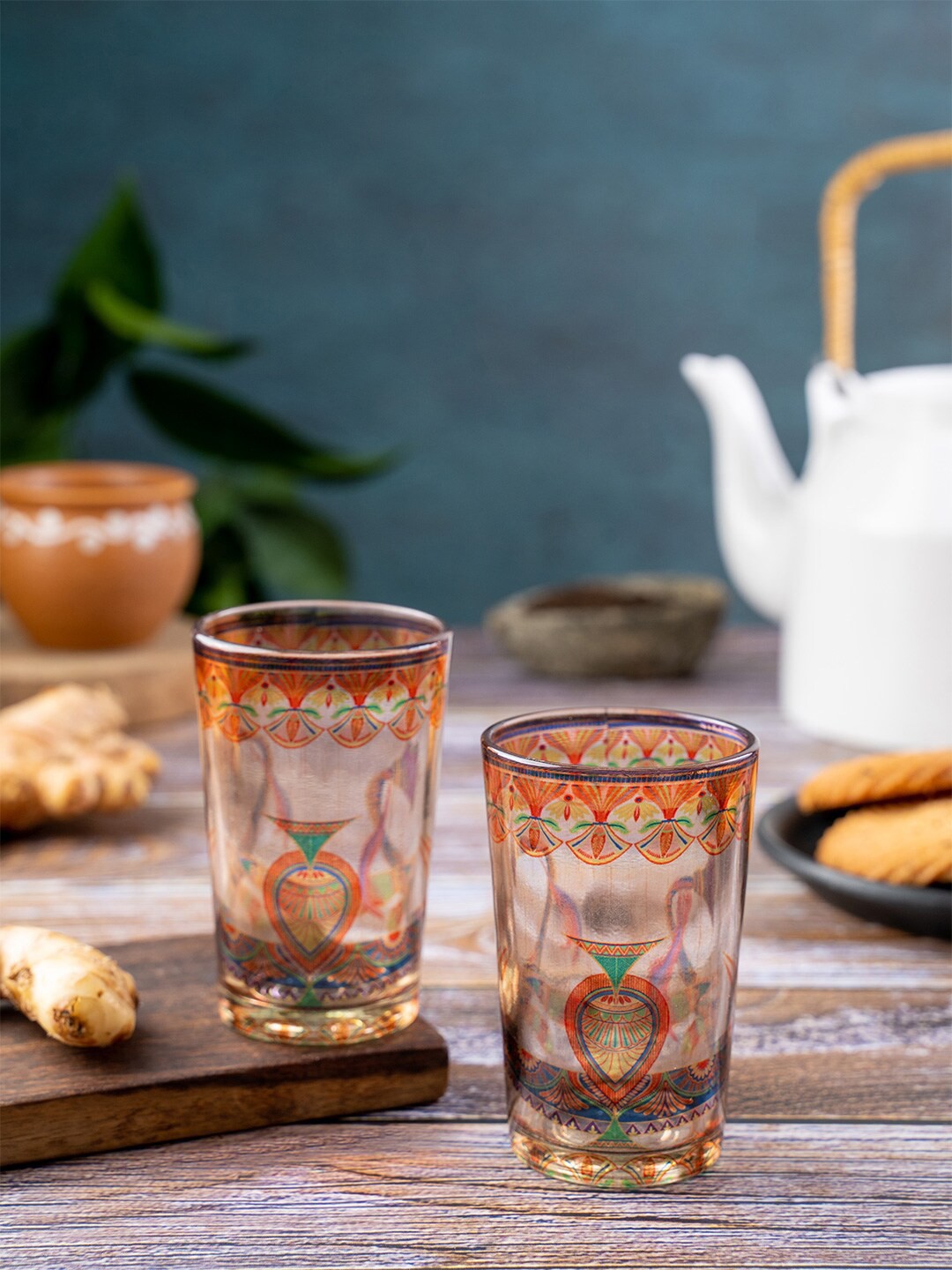 

KOLOROBIA 2 Pieces Transparent Sylvan Egyptian Printed Chai Glasses Set