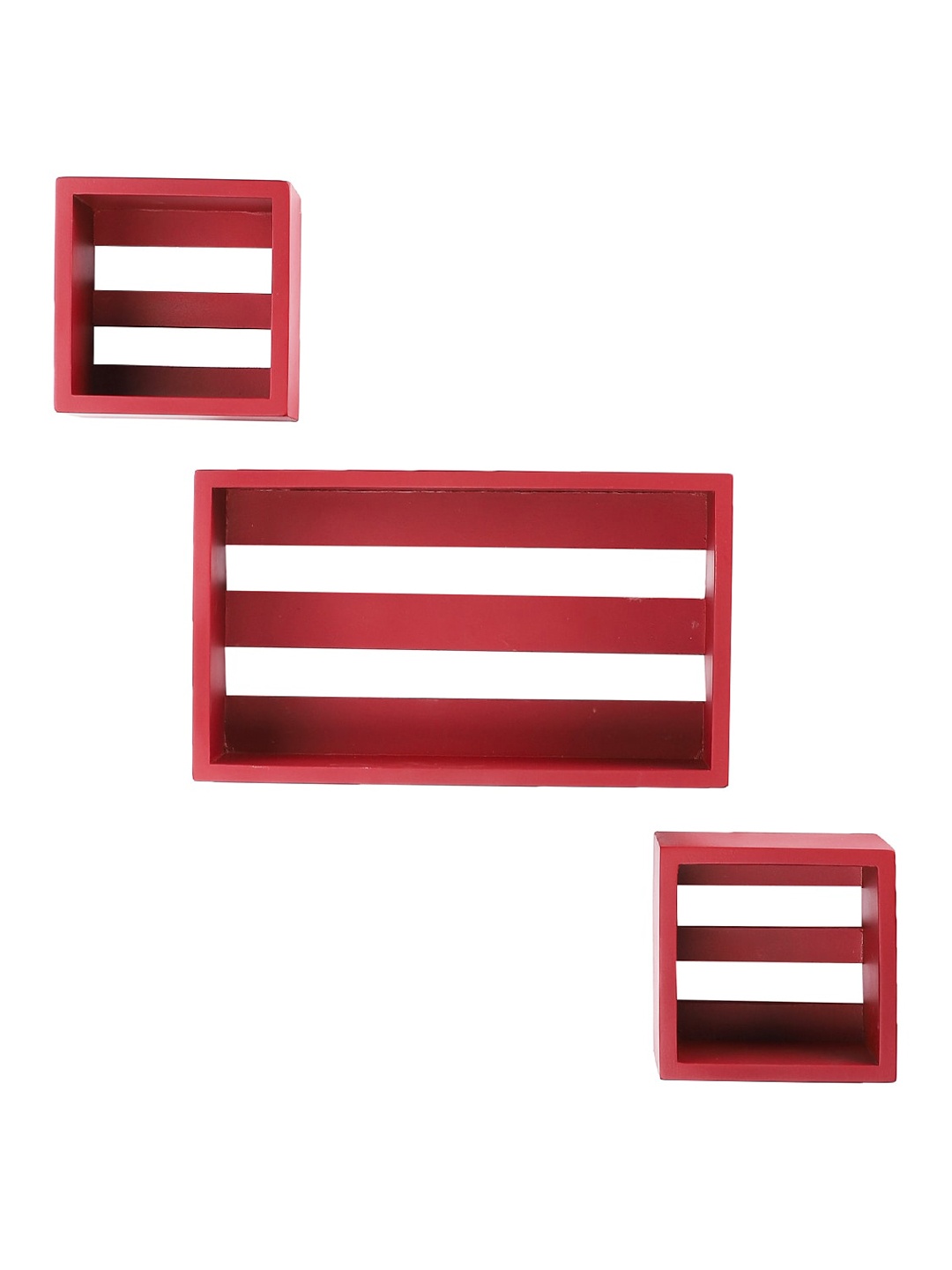 

Home Sparkle Set Of 3 Red MDF Handmade Basic Wall Shelves