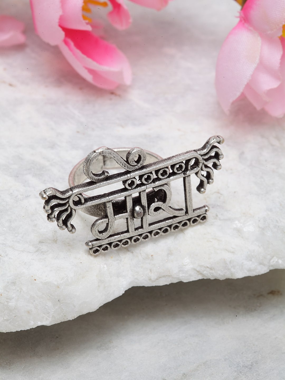 

Moedbuille Women Silver Plated Temple Adjustable Ethnic Ring