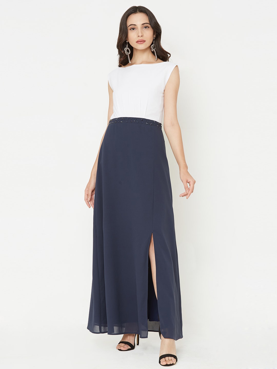 

MISH Women White Colourblocked Maxi Dress