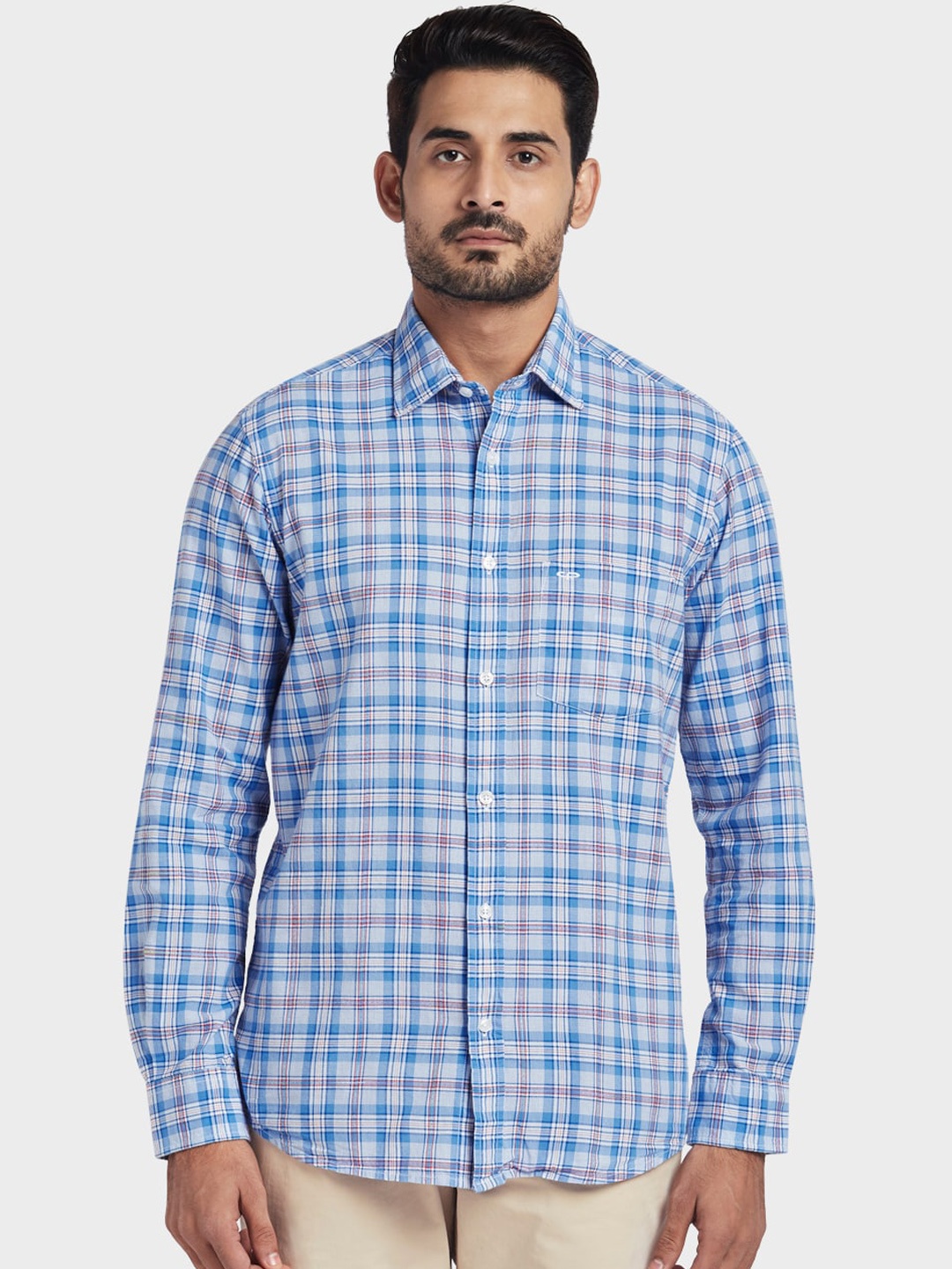 

ColorPlus Men Blue Tailored Fit Checked Casual Shirt