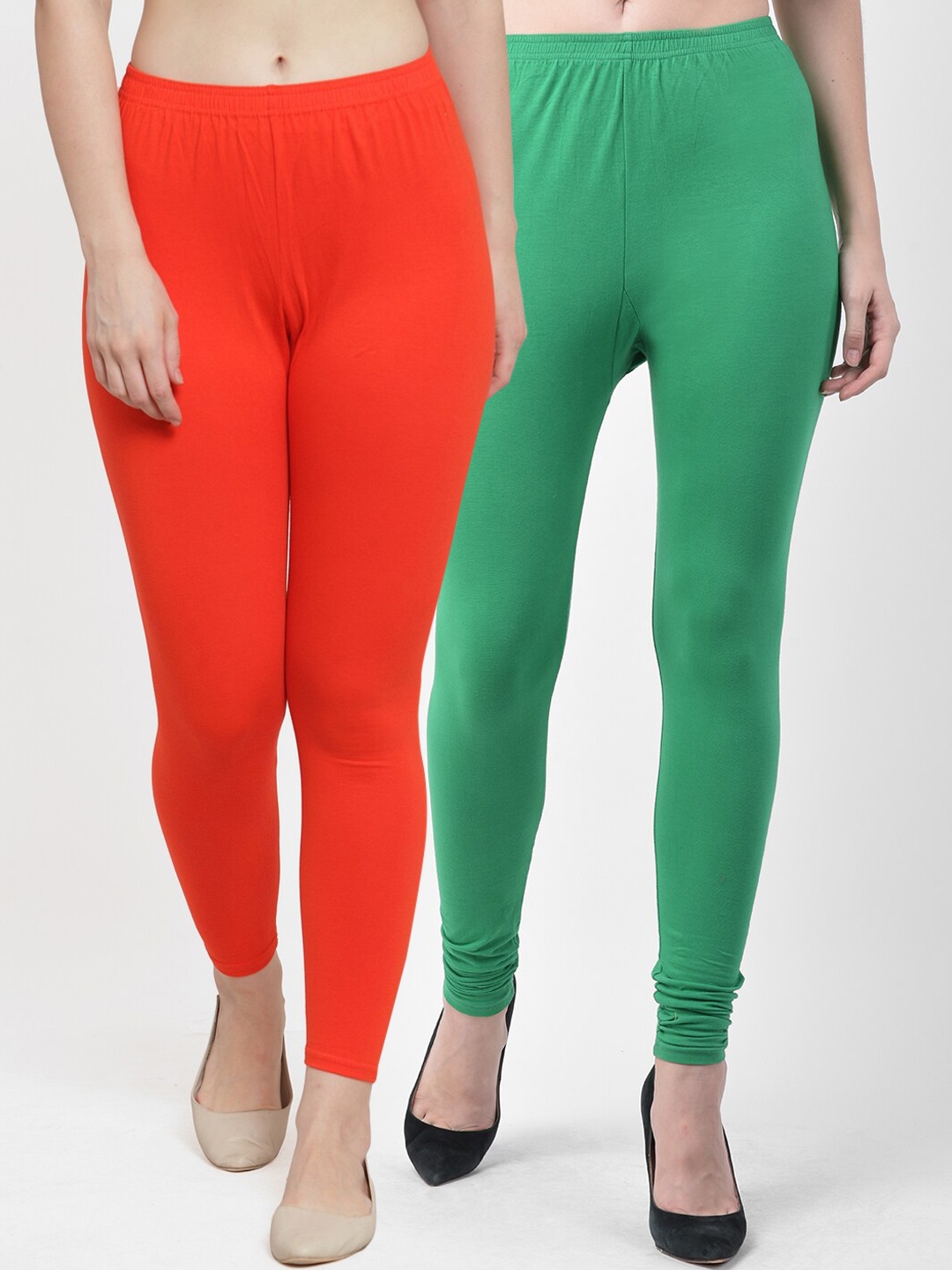 

GRACIT Women Pack of 2 Solid Leggings, Orange