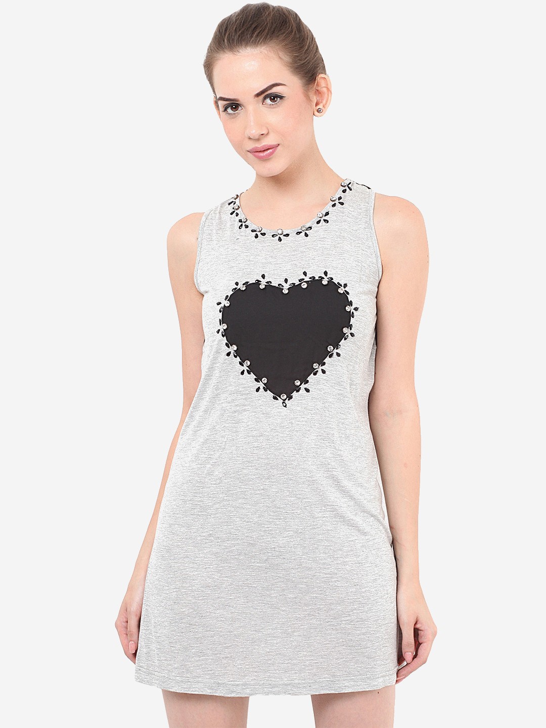 

Porsorte Women Grey Studded T-shirt Dress
