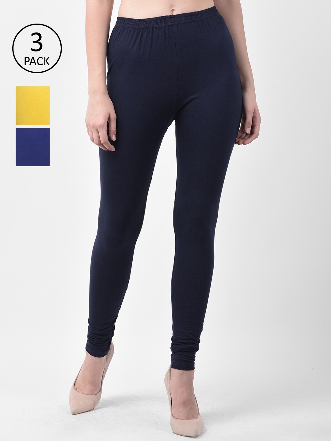 

GRACIT Women Pack of 3 Solid Leggings, Blue