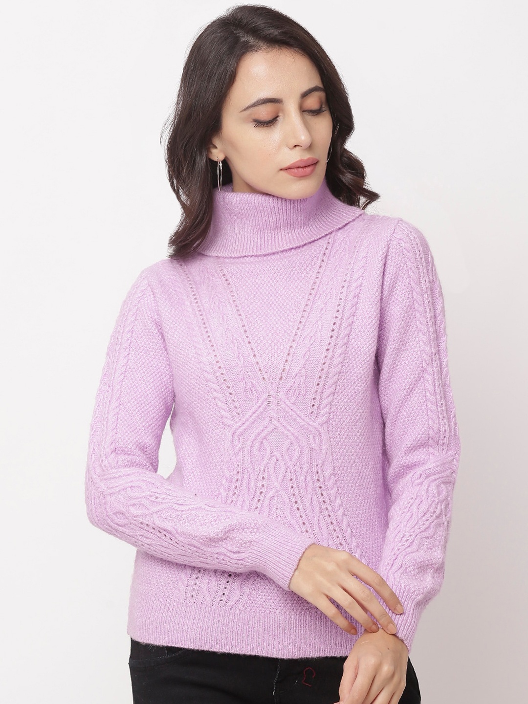 

Globus Women Lavender Self Design Pullover Sweater