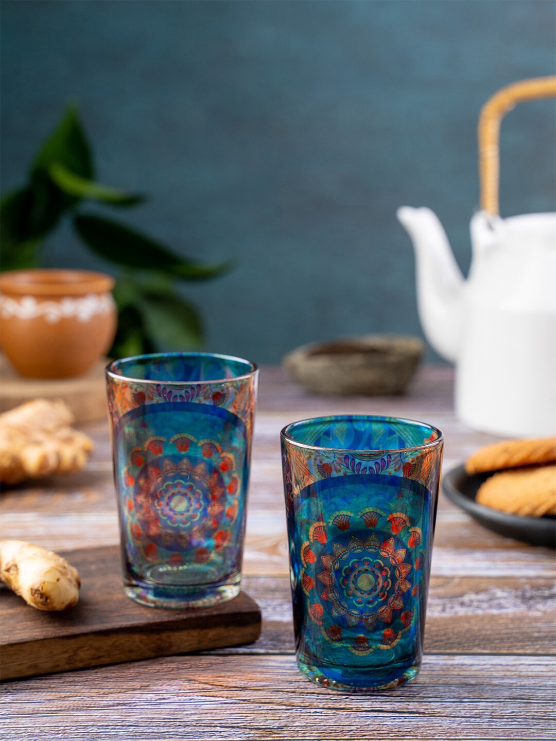 

KOLOROBIA Blue & Red Set of 2 Egyptian Tranquility Chai Glass-200ML, Multi