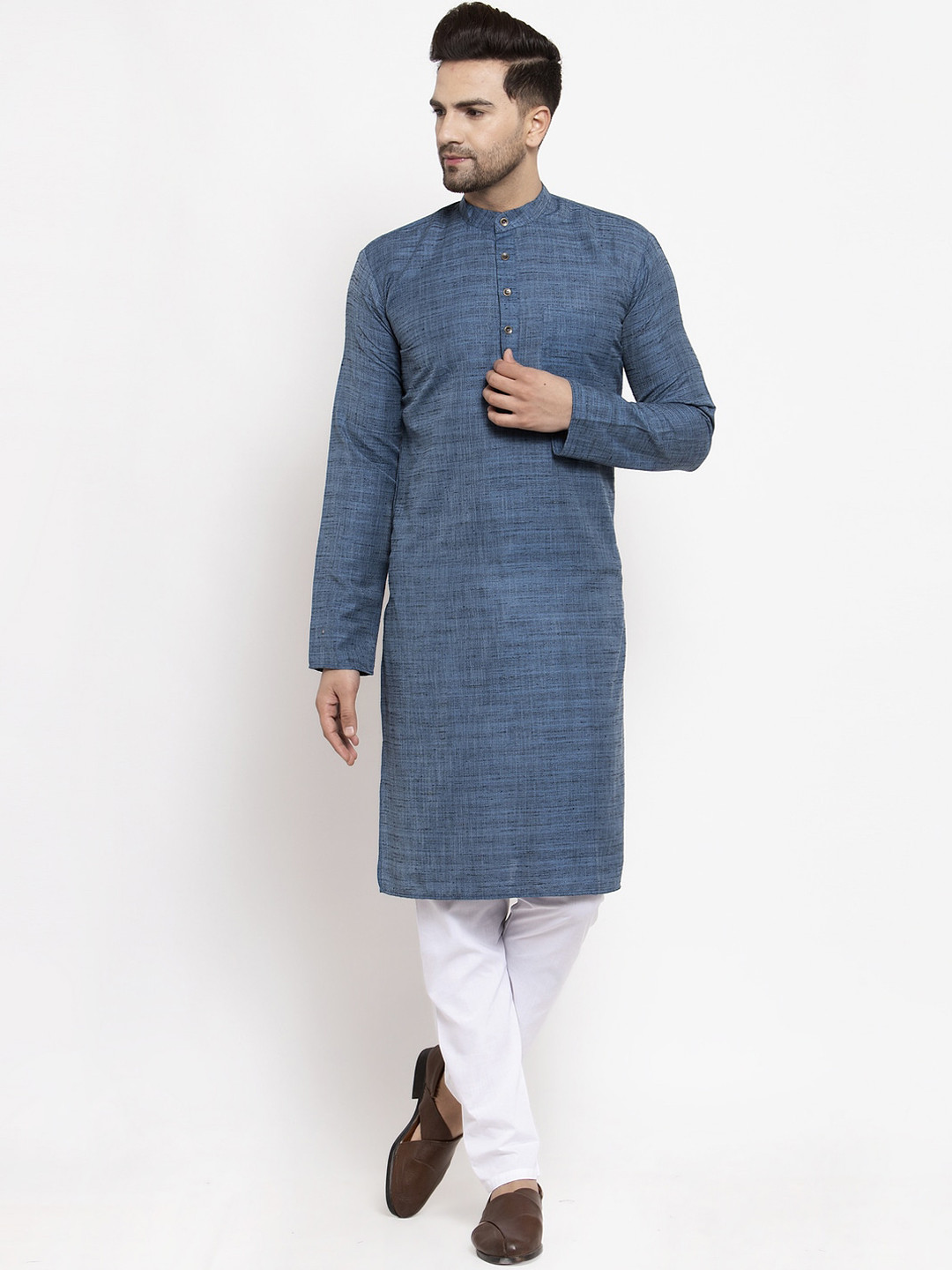 

Jompers Men Blue & White Solid Kurta with Pyjamas