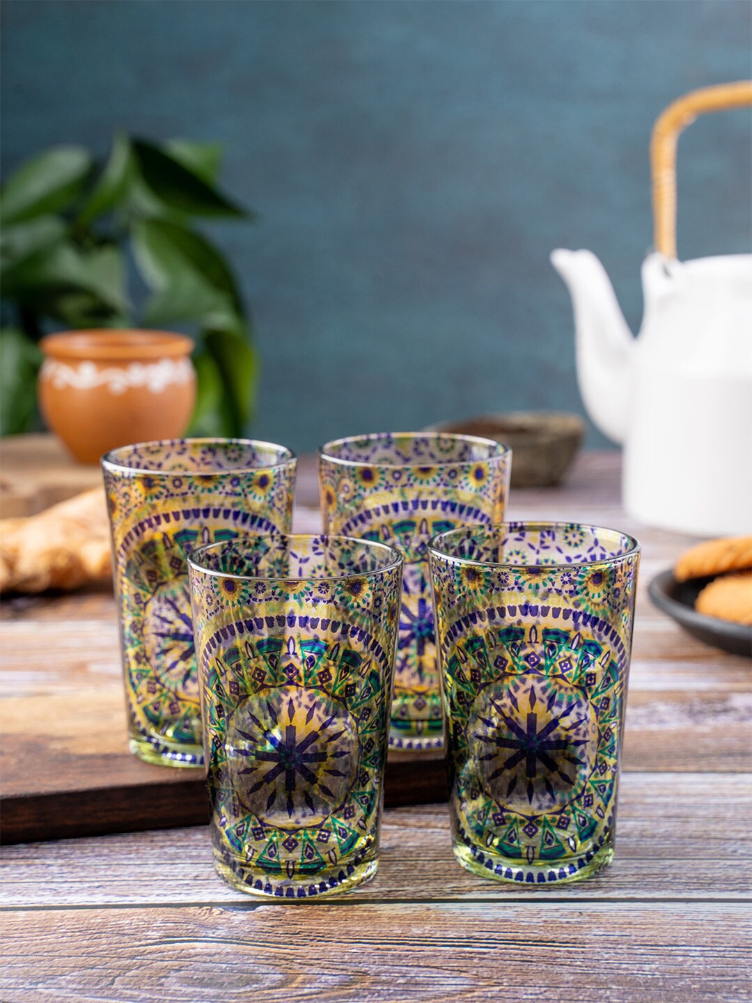 

KOLOROBIA Multicoloured Set of 4 Moroccan Inspiration Chai Glass, Multi
