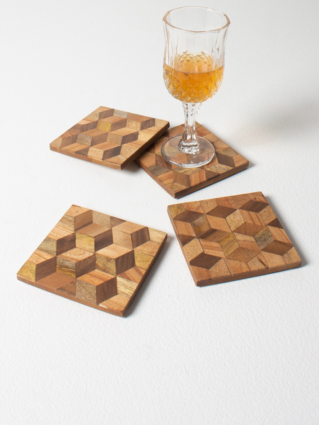 

CASA DECOR Brown Set Of 4 Textured Wooden Coasters