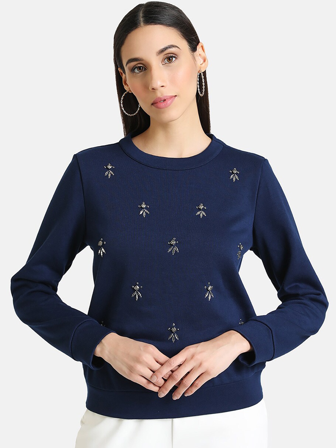 

Kazo Women Navy Blue Embellished Sweater