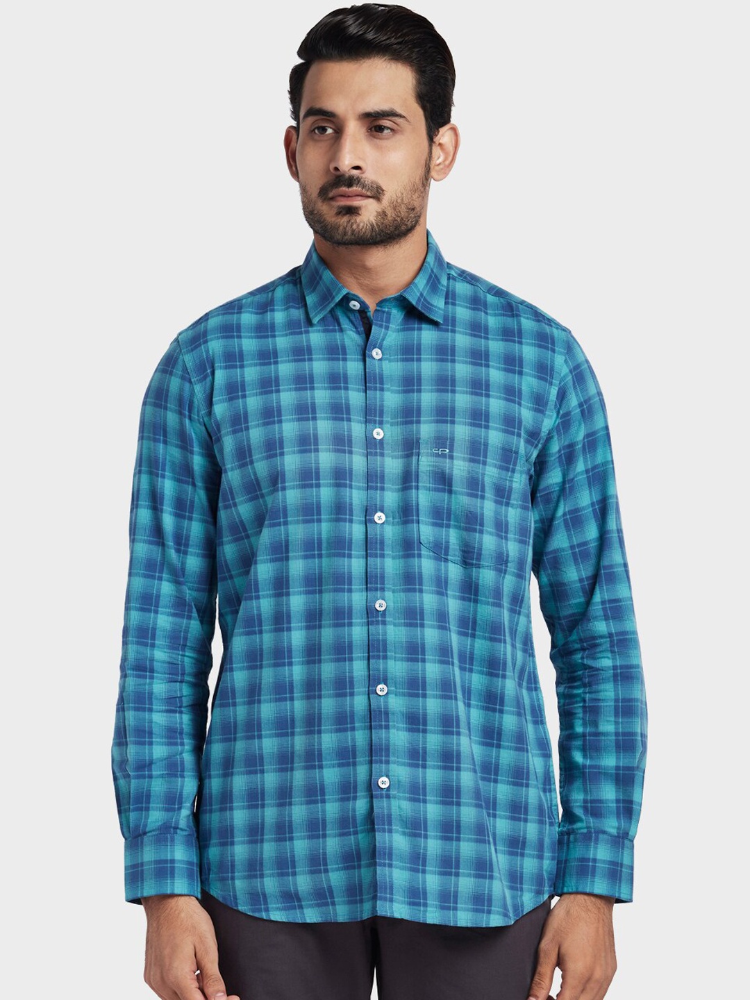 

ColorPlus Men Green & Blue Tailored Fit Checked Casual Shirt