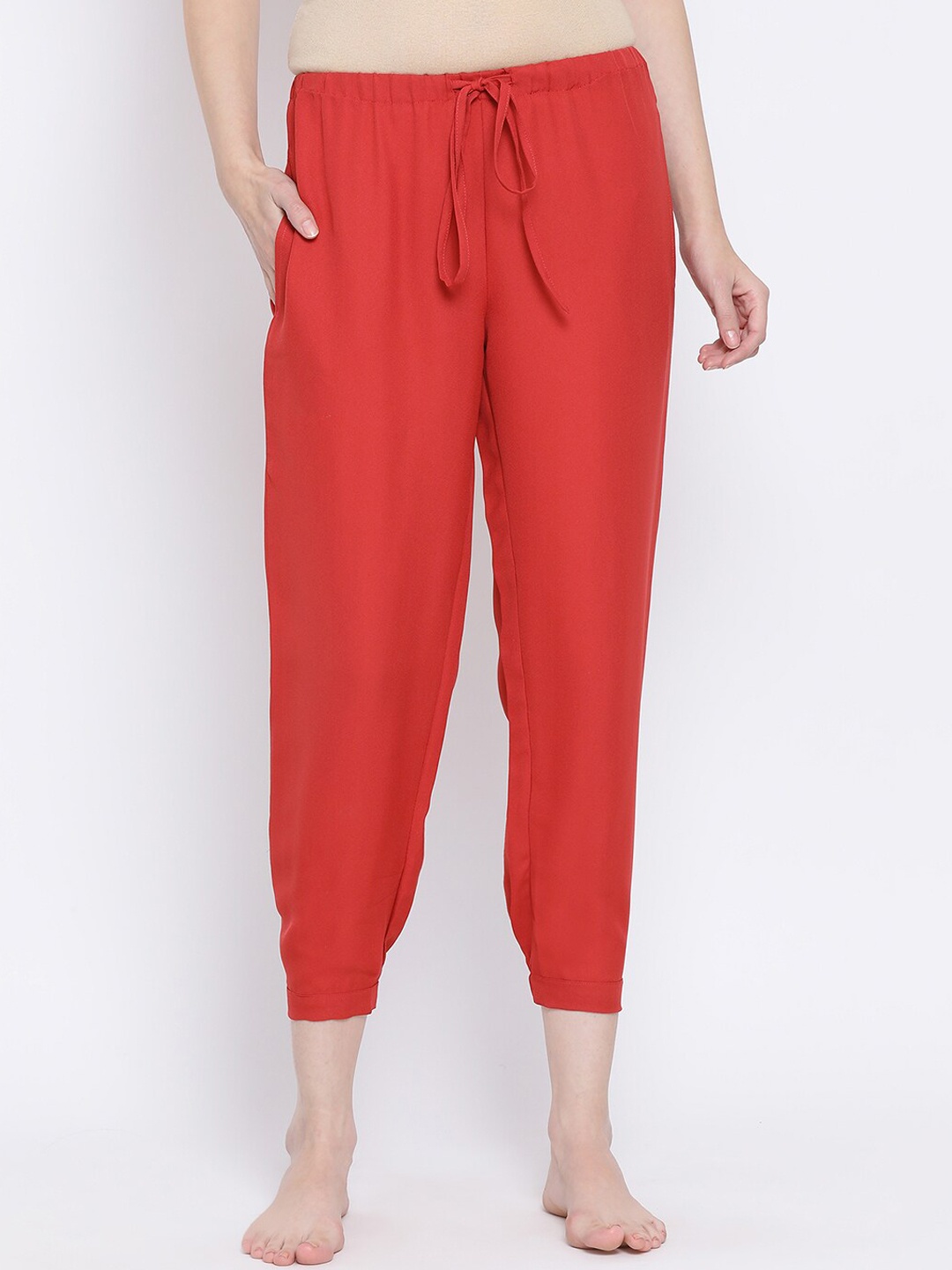 Clovia Women Red Solid Lounge Capris