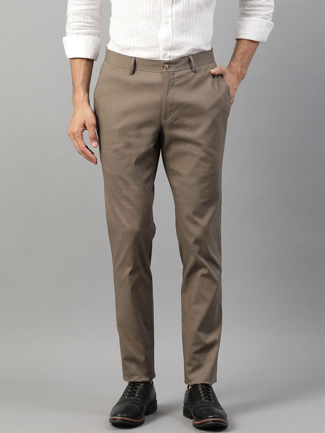 

HARSAM Men Brown Regular Fit Solid Formal Trousers
