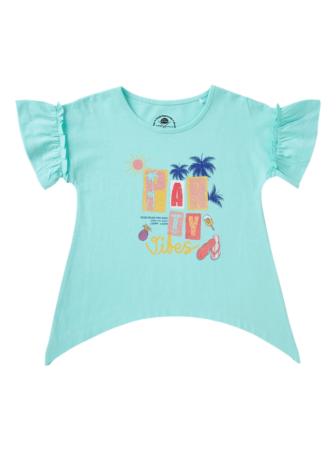 

Cub McPaws Girls Sea Green Printed Round Neck T-shirt