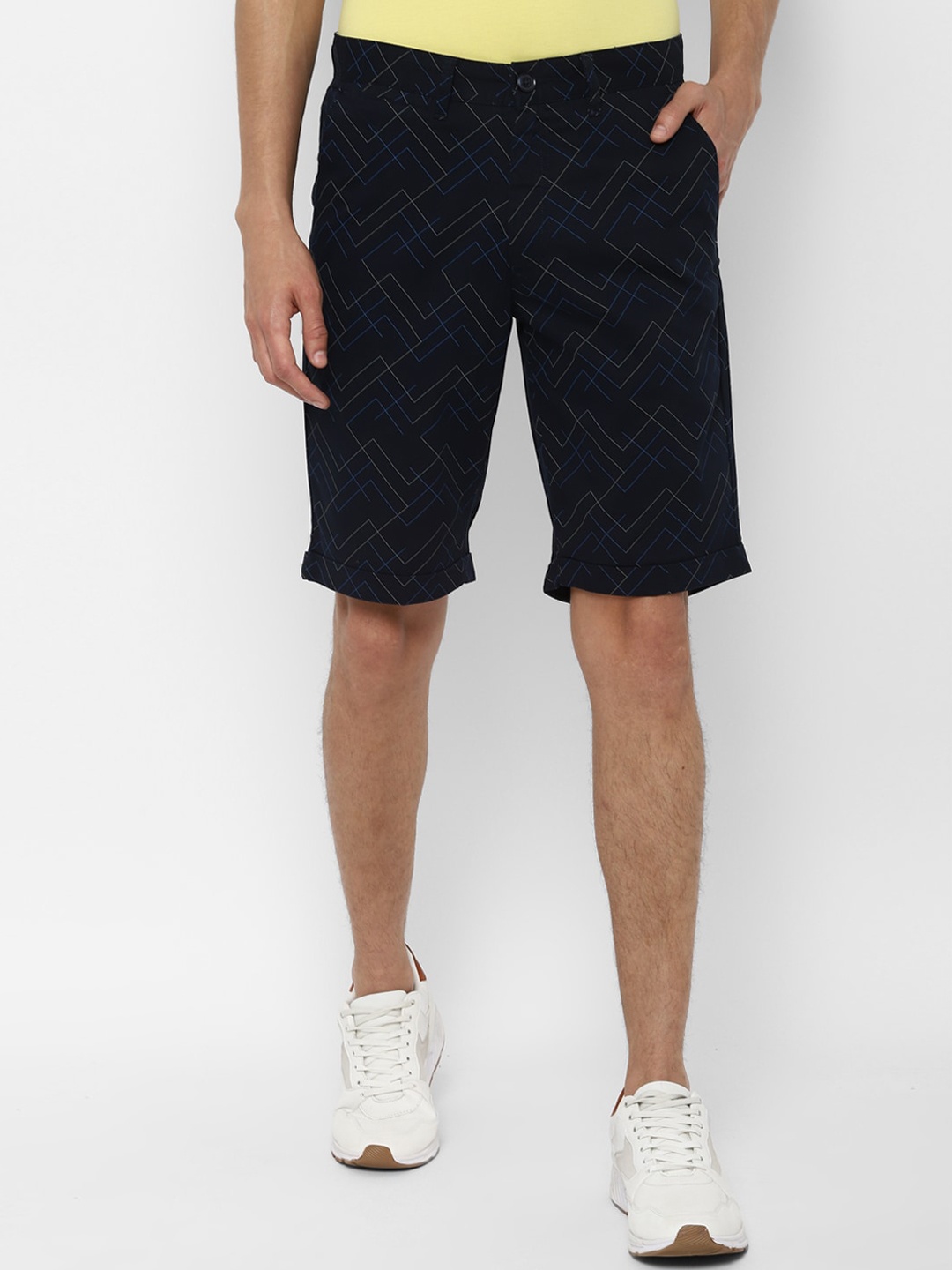 

Allen Solly Men Navy Blue Printed Slim Fit Regular Shorts