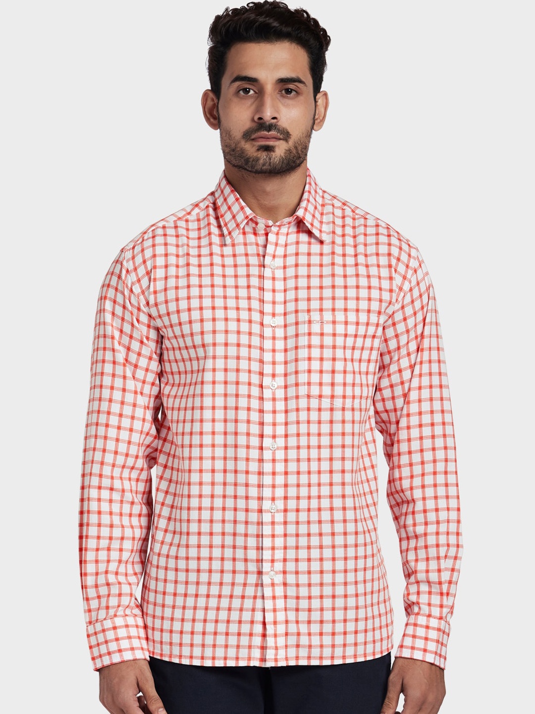 

ColorPlus Men Orange & White Regular Fit Checked Casual Shirt