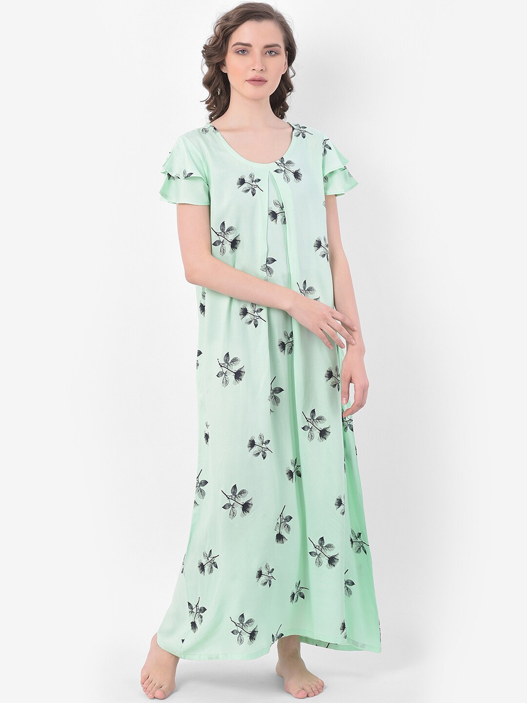 

Clovia Women Green Printed Maxi Nightdress