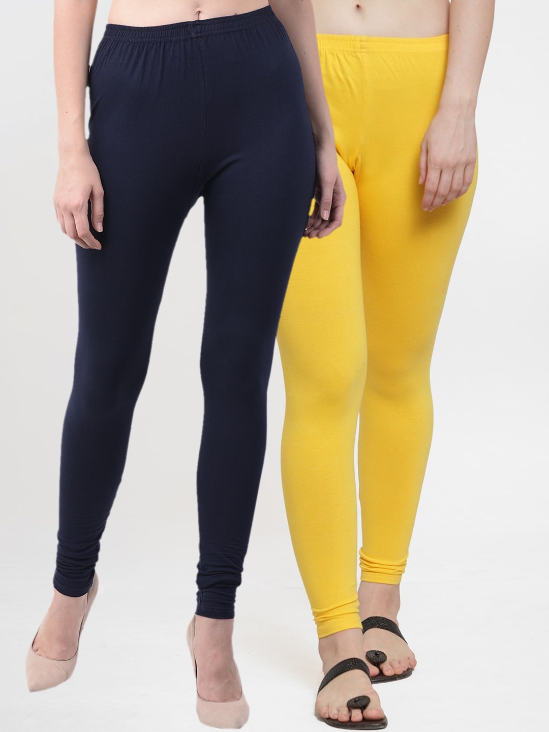 

GRACIT Women Pack of 2 Solid Churidar-Length Leggings, Yellow