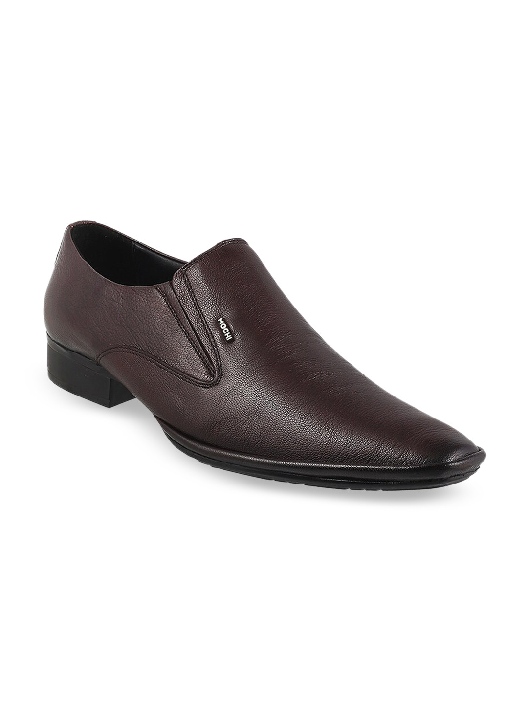 

Mochi Men Maroon Solid Leather Formal Slip-Ons