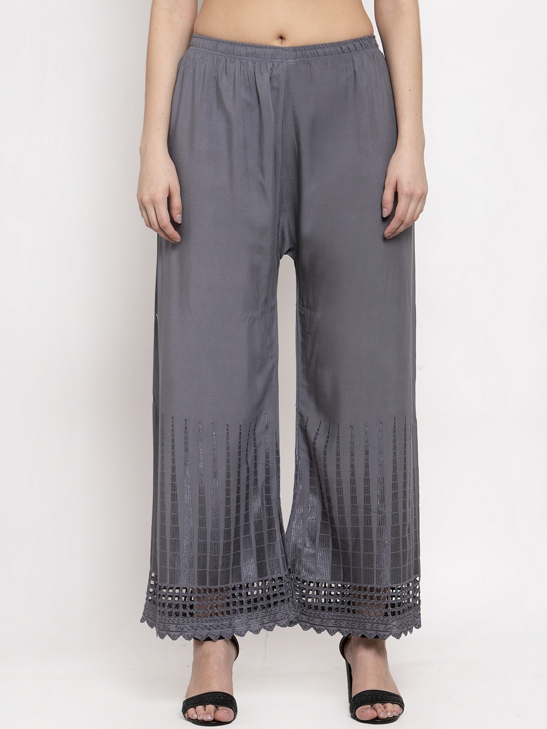 

Miaz Lifestyle Women Grey Hem Design Straight Palazzos