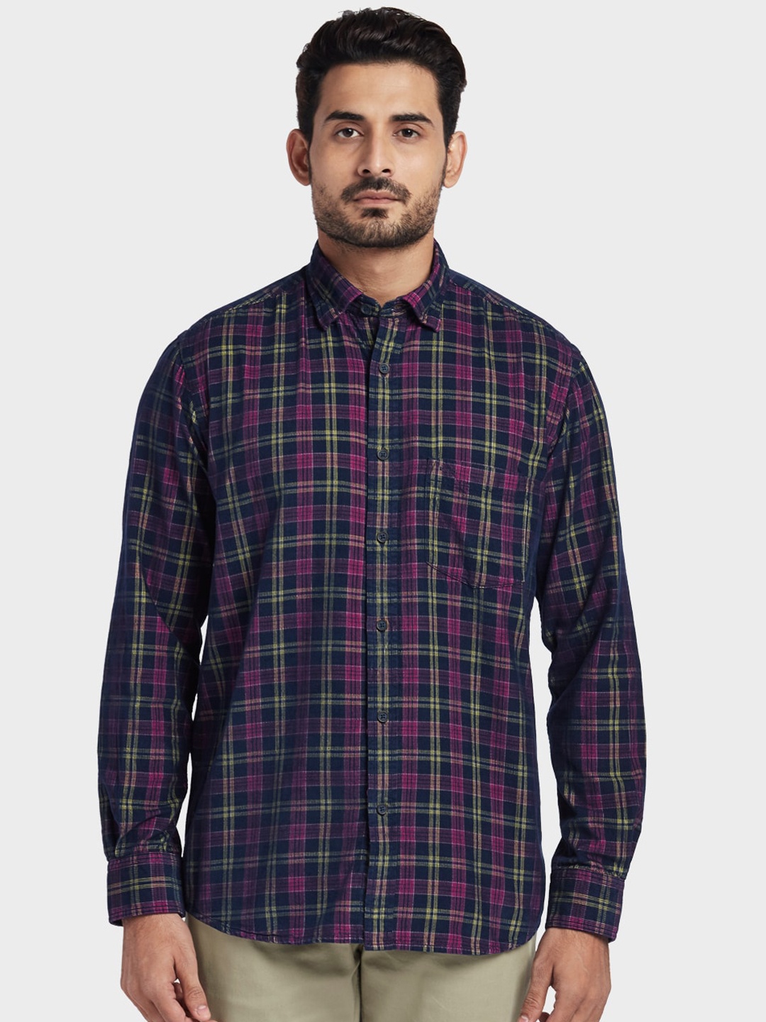 

ColorPlus Men Blue & Purple Tailored Fit Checked Casual Shirt