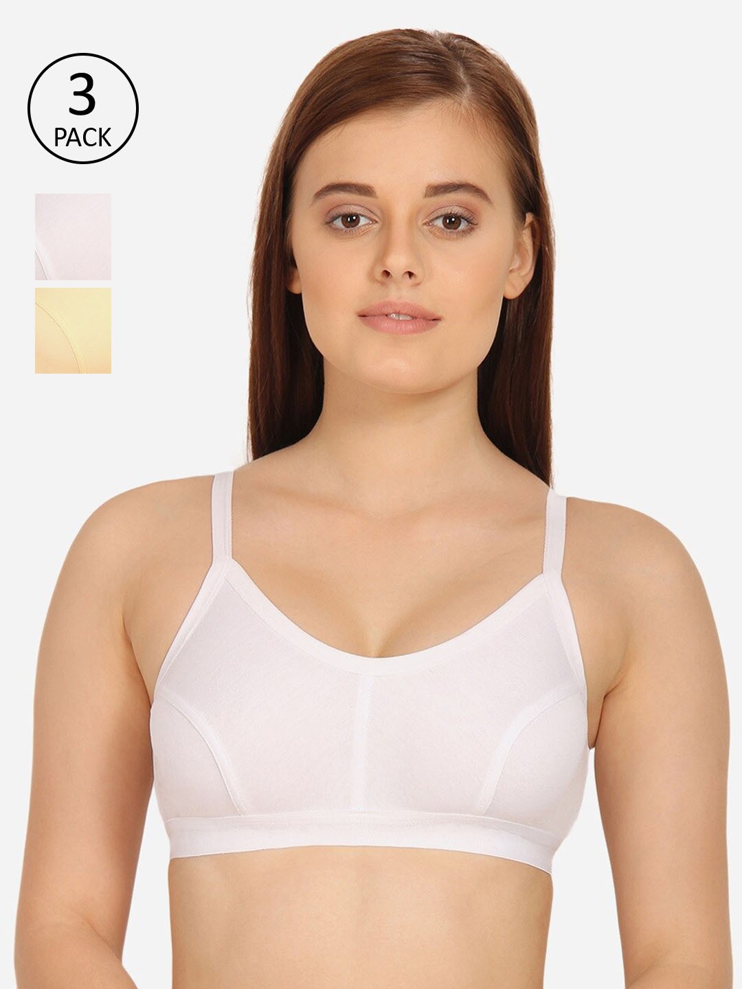 Pack of 3 Solid Non-Padded Workout Bra BBAPLIN90255, White
