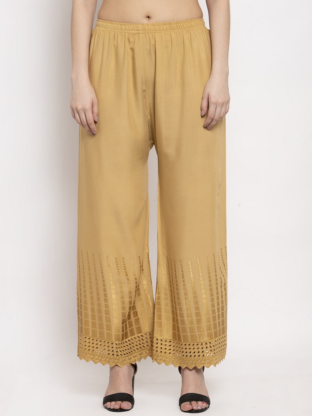 

Miaz Lifestyle Women Beige Hem Design Straight Palazzos
