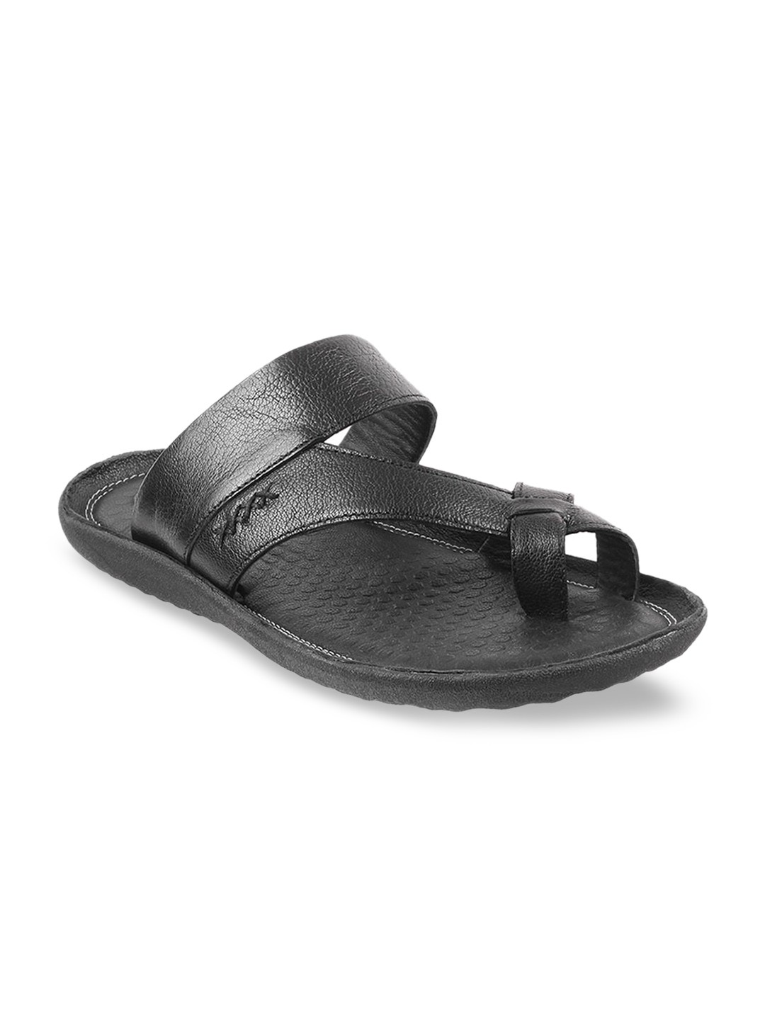 

Mochi Men Black Solid Leather Comfort Sandals