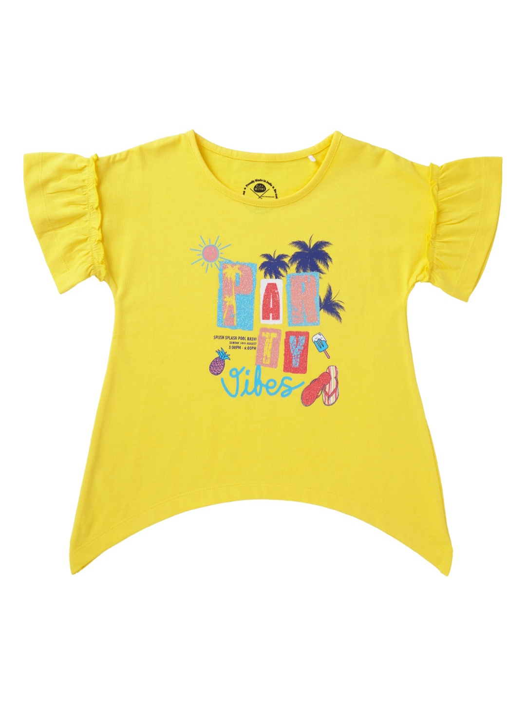 

Cub McPaws Girls Yellow Printed V-Neck T-shirt